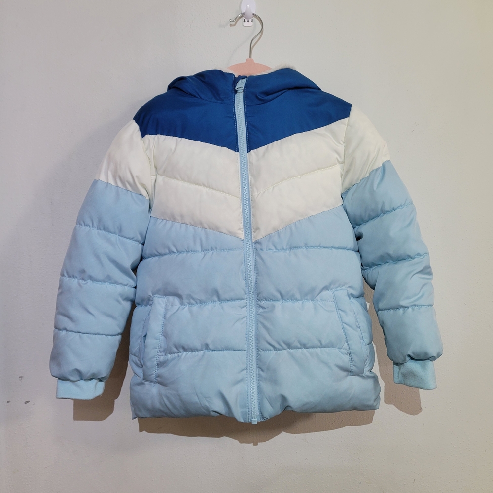 Swisstech Kids Size 5T Blue Colorblock Puffer Jacket with Sherpa Lining